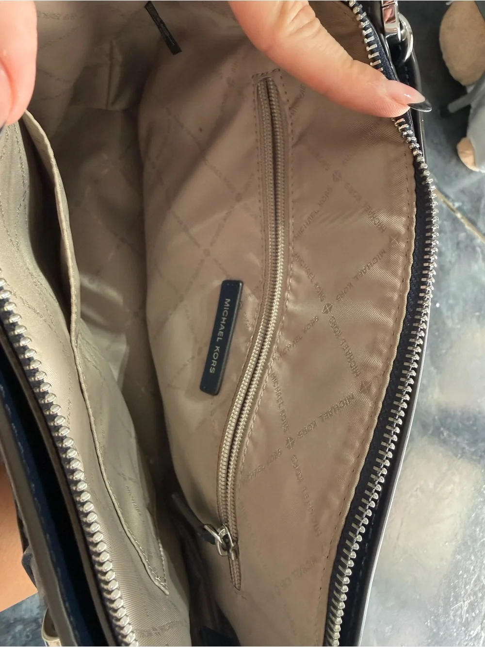 Michael Kors Navy Blue Leather Satchel with Chain Strap